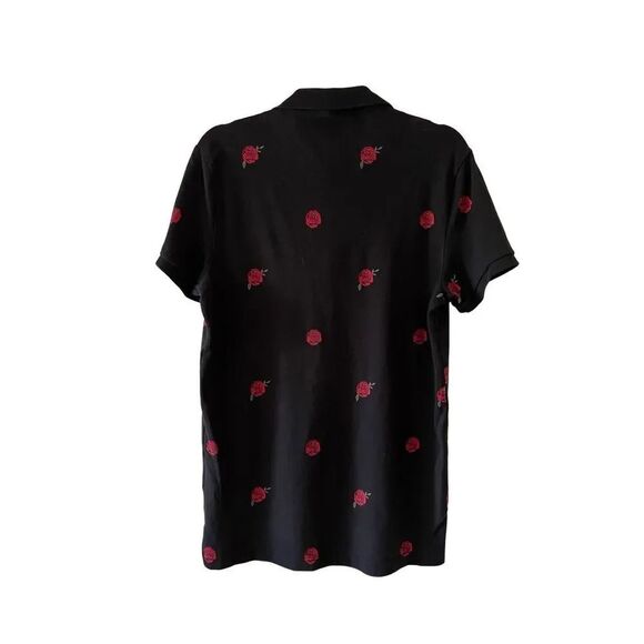 MEN’s HOLLISTER BLACK RED ROSE POLO SHIRT SIZE MEDIUM - Picture 2 of 6
